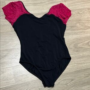 Black and Pink Leotard with Polka Dot Sleeves
